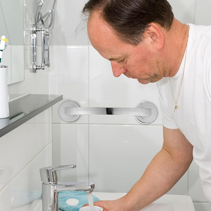 DOITOOL Suction Cup Handrail 11.81In Bathroom Grab Bar Safety Rail for Elderly Bathtub and Toilet Stability Support
