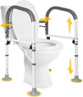 Vaunn Medical Adjustable Toilet Safety Rail for Seniors, Foldable Toilet Safety Frame for Elderly Adults, Bathroom Grab Bar Handle, Toilet Handle for Elderly & Disabled, Free-Standing (Gray)