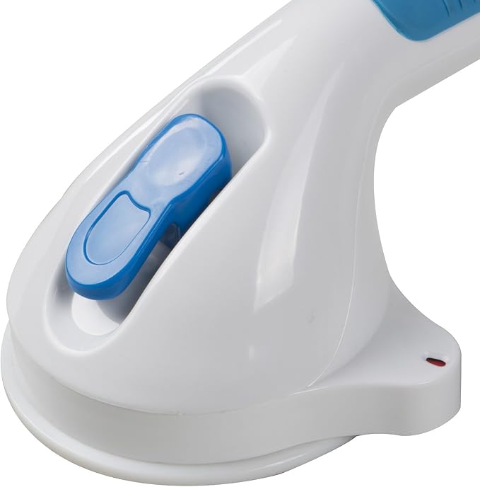 PCP Multi-Positional 180° Suction Grip Bathtub & Shower Handle with Color Lock Indicators, White, Blue/White