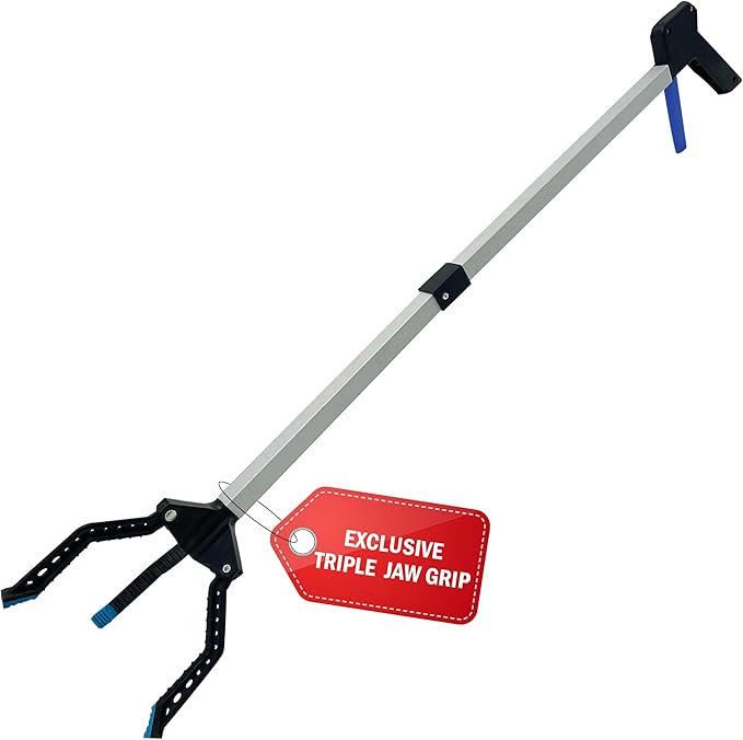 3 Claw Grabber Reacher Tool Heavy Duty, 2025 Updated 32" Lightweight, Foldable, Wide Jaws, Steel Cable, Rubberized Strong Grip Garbage Trash Picker Upper Grabber for Seniors Pick Up Stick Pickup Tool
