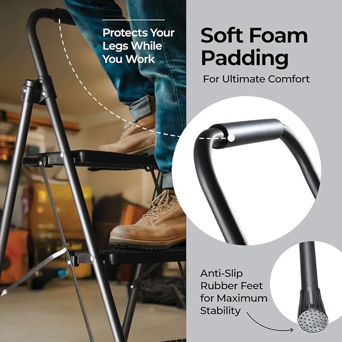 Medical King 3-Step Folding Stool with Wide Anti-Slip Pedal, Lightweight Portable Steel for Home and Office
