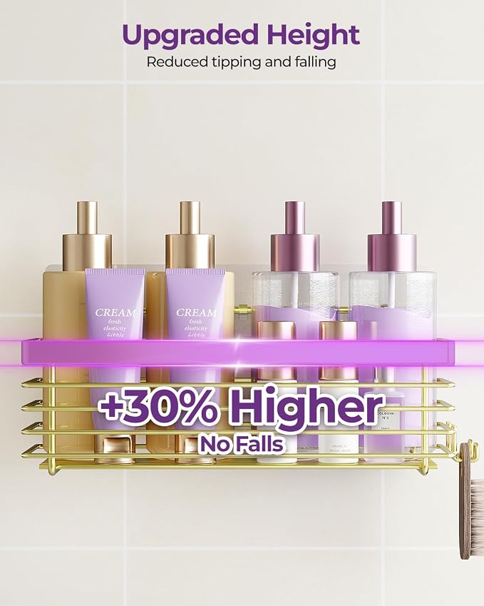 ODesign Shower Caddy 3 Pack SUS304 Stainless Steel-No Drilling-Shower Bathroom Shelves Rack,Rustproof Wall Mounted,Adhesive Shower Shelf Basket Organizer-Golden