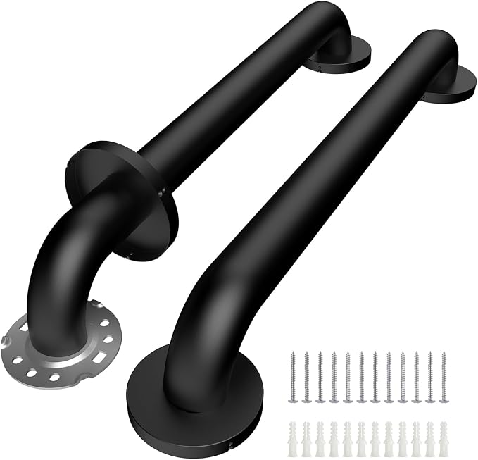 2 Pack Safety Shower Grab Bars for Seniors, Stainless Steel Anti Slip Shower Handle, ADA Compliant Hand Rails, Holds up to 500 LBS Grab Bars for Elderly for Wall (Black, 12 Inches)
