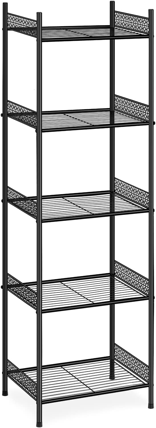 Nandae 5-Tier Bathroom Storage Shelf, Heavy Duty Wire Shelving Unit Free Standing Towel Rack Organization for Kitchen Bathroom Laundry, Black