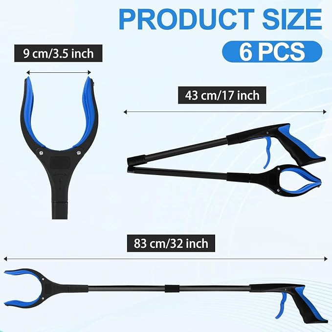 Grabber Reacher Tool - 32” Extra Long Foldable Gripper and Reaching Tool - Heavy Duty Pick Up Stick Grabbers for Seniors, Trash, Surgery Recovery Must Haves Gifts (Black Blue)