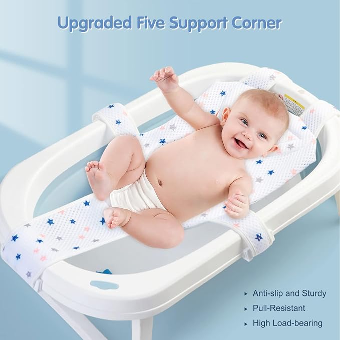 Colorlife Baby Bath Seat Support Net Infant Bathing Seat Support Mat, Adjustable Comfortable Non-Slip Five-Pointed Baby Shower Net Bathtub Sit Up Mesh for Newborn 0-12 Months-White(No Bathtub)