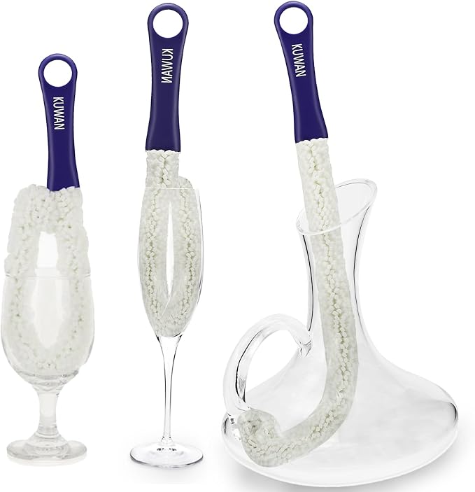 KUWAN Bottle Cleaning Brush Multi-Function Household Tools Flexible Bottle Scourer for Some Decanters, Goblets, Glasses, Cups (Long 3pcs)