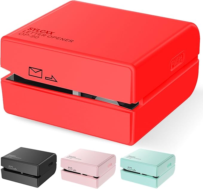 Battery Operated Electric Letter Opener - Letter Openers Envelope Slitter, Envelope Opener, Mail Opener, Universal Envelope Efficient Letter Opener Tool for Office, Home (Red)