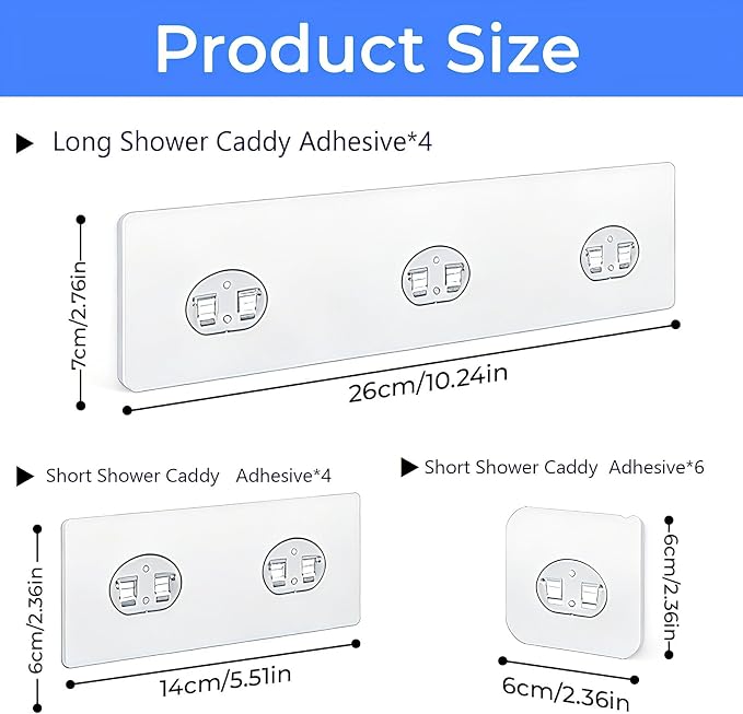 Shower Caddy Adhesive Replacement Hooks, Strong Waterproof Strips, No Drilling for Bathroom Shelves, Kitchen Racks, and Soap Holders (Transparent-14 Pack)