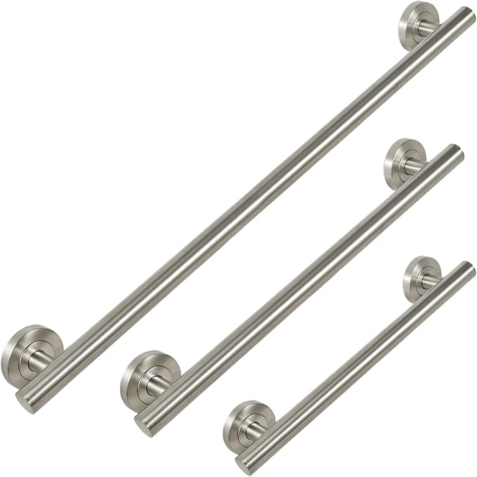 Lava Odoro Shower Grab Bar, Modern Set Stainless Steel Handicap Grab Bar for Bathtubs and Showers, Shower Safety Bar for Seniors Disabled, ADA-Compliant (Brushed Nickel, 3 Pack 18", 24'', 36")