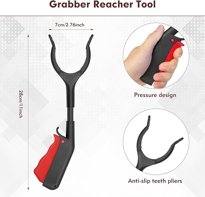 Grabber Reacher Tool, 11" Grabber with Anti-Slip 360° Rotating Jaw, Lightweight Reacher Grabber Pickup Tool for Gripping Various Objects and Picking up Trash Pests Trash
