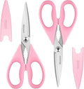 iBayam All Purpose Kitchen 2 Pack Heavy Duty Food Meat Poultry Shears with Protective Sheath, Dishwasher Safe, Comfort-Grip Cute Aesthetic Scissors Gift for Women Mom Wife Her Couple Pastel Pink