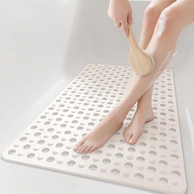 Tiamo Large Bathtub Mat 20.87" x 33.86",Non Slip Shower & Tub Mat for Elderly & Pregnant Women,Big Suction Cups,Quick Drain,Soft & Durable,White