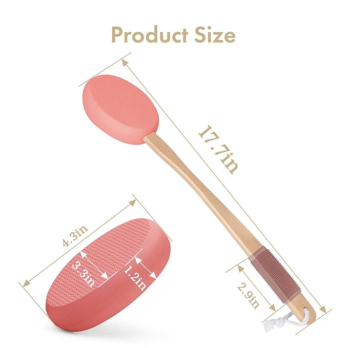 AmazerBath Lotion Applicator for Back, Feet, 4 Replacement Pads with 17" Curved Handle, Back Sunscreen Applicator for Kids, Elderly, Women, Apply Skin Cream Medicine Moisturizer Tanner, Apricot Red