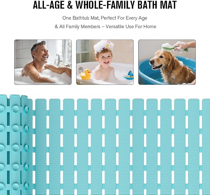 MBOSS Bath Tub Shower Mat Non Slip Bathtub Mats for Bathroom Shower Floor Mat Bath Mats for Shower Tub Anti Slip Shower Mat with Drain Hole and Large Suction Cups (Aqua Blue, 27.5 X 15.7 Inch)