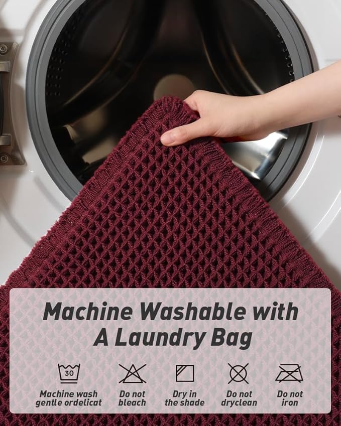AMOAMI Upgraded Waffle Bath Mat, Super Absorbent Non Slip Bath Mats for Bathroom Floor, Washable Bathroom Rugs with Tassels, Rubber Backed Bathroom Mats, Ultra Soft, 24" x 36", Burgundy