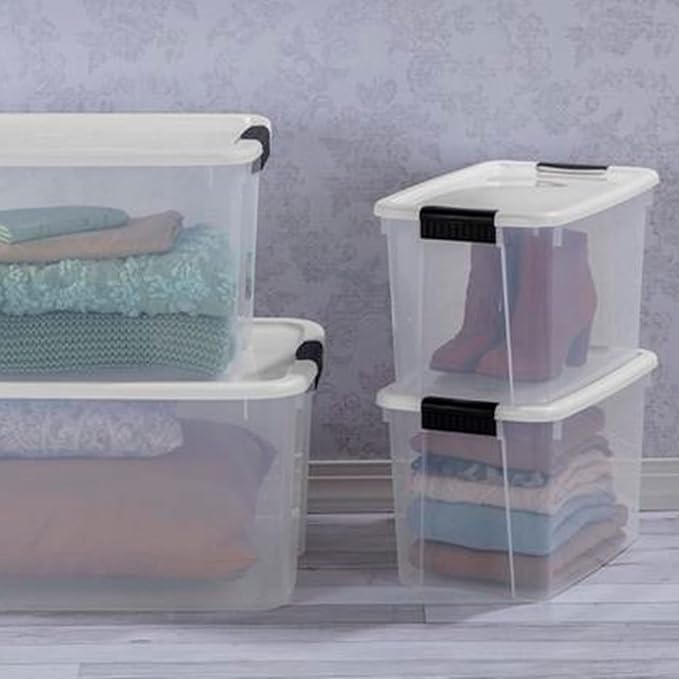 Sterilite 6-Pack 30 Quart Ultra Latch Box, Clear Storage Organizer Bins with Latching Lids - Stackable Plastic Containers for Home Organization in Garage, Attic, Basement, and Closet