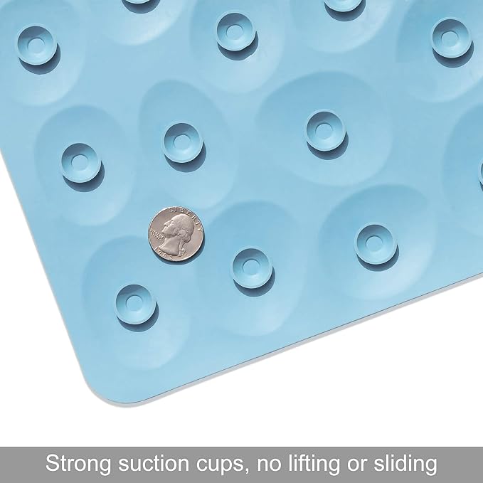 Non-Slip Bathtub Mat OTHWAY Soft Rubber Bathroom Bathmat with Strong Suction Cups (Lake Blue, 16x31.5 inch)