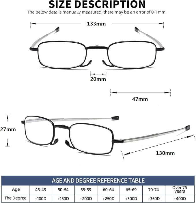 Folding Reading Glasses for Men Women, Keychain Compact Readers Blue Light Portable Pocket Eyeglasses