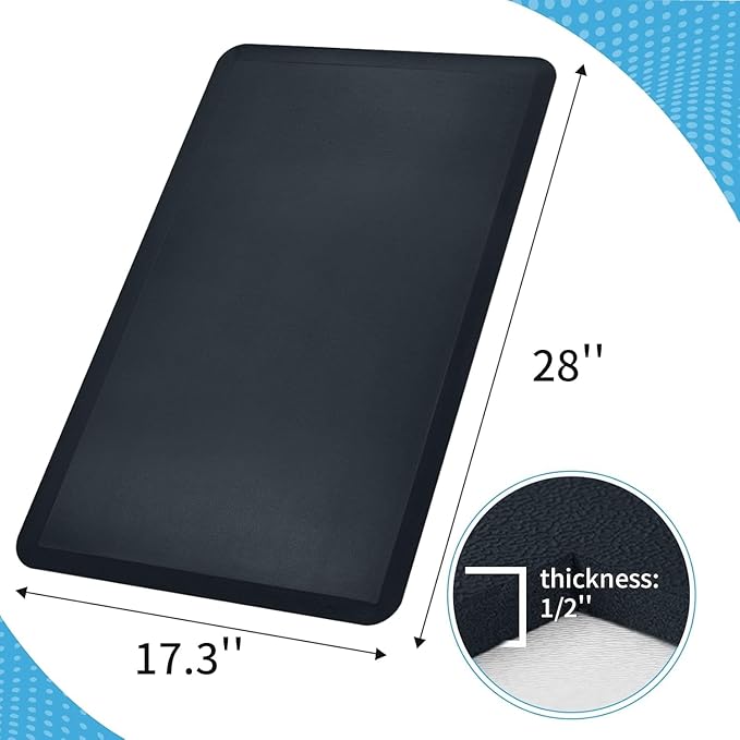 Art3d Anti Fatigue Mat - 1/2 Inch Cushioned Kitchen Mats - Comfort & Non Slip Cushion for Standing Desk, Office or Garage Floor (17.3"x28", Majolica Blue)