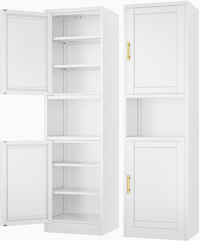 Ckzbx Tall Narrow Storage Cabinet 66.93" H Tall Bathroom Cabinets Metal Pantry Cabinet, 4 Adjustable Shelves for Kitchen, Home Office, Living Room, Dinning Room (16 inches Wide White)