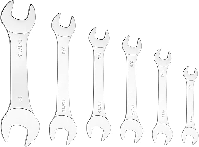 Super-Thin Open End Wrench Set, 3mm Ultra Thin Open End Wrenches Kit SAE 3/8x7/16", 1/2x9-16", 5/8x11/16", 3/4"x13/16", 7/8"x15/16", 1"x1-1/16" Chrome Vanadium Steel Wrench for Tight Spots Repair