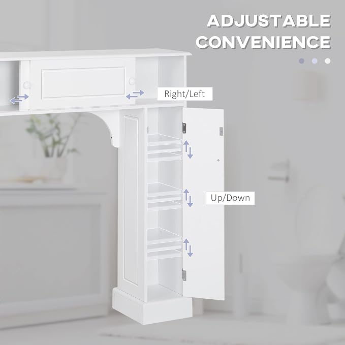 HOMCOM Over The Toilet Bathroom Cabinet, Freestanding Bathroom Storage Organizer with Adjustable Shelves, Toilet Rack, White