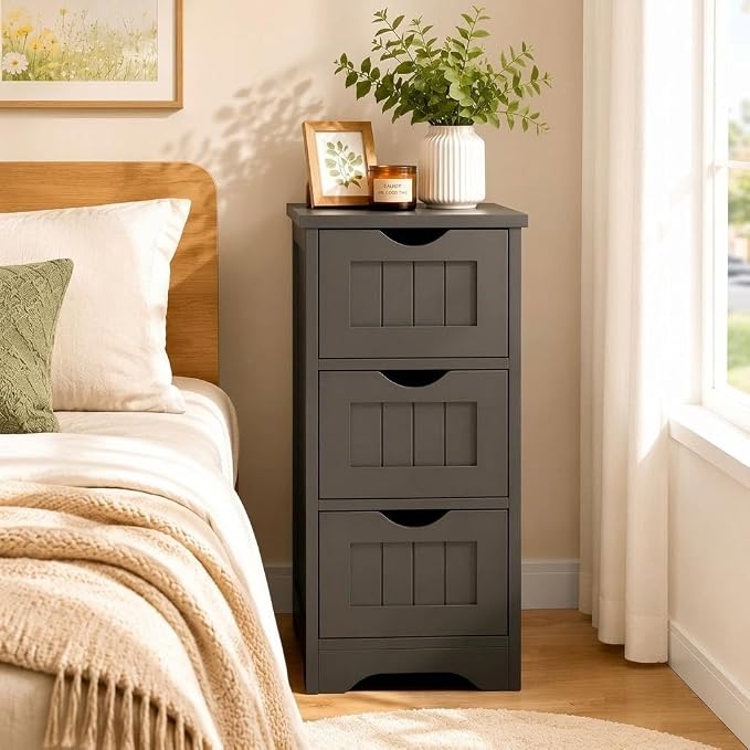 Floor Cabinet with 3 Drawers, Freestanding Side Storage Organizer, Wooden Storage Cabinet for Bathroom Home Office Living Room(Black)