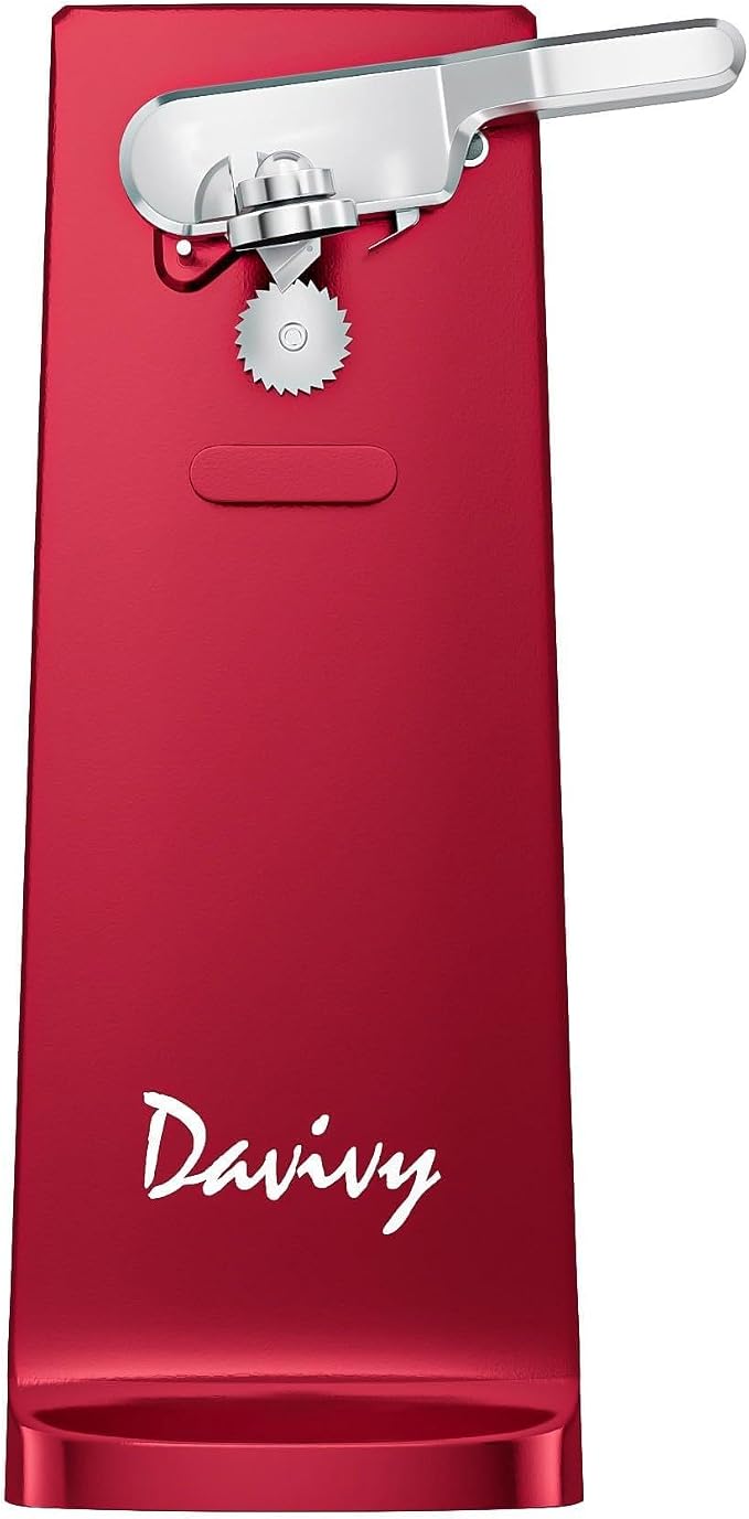 Davivy Electric Operated Can Opener for One Millet Opener, Removable Stainless Steel Cutter and 3-in-1 Design with Knife Sharpener and Bottle Opener (ABS-Red)