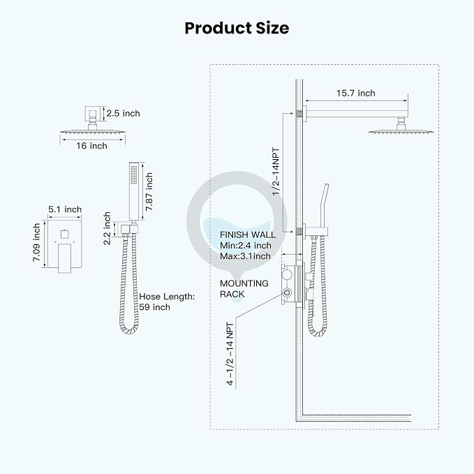 gotonovo Rainfall Bathroom Shower System Rain Shower Head and Handle Set Wall Mounted Shower Complete Combo Solid Brass Pressure Balancing Shower Mixer Valve 16 Inch Oil Rubbed Bronze