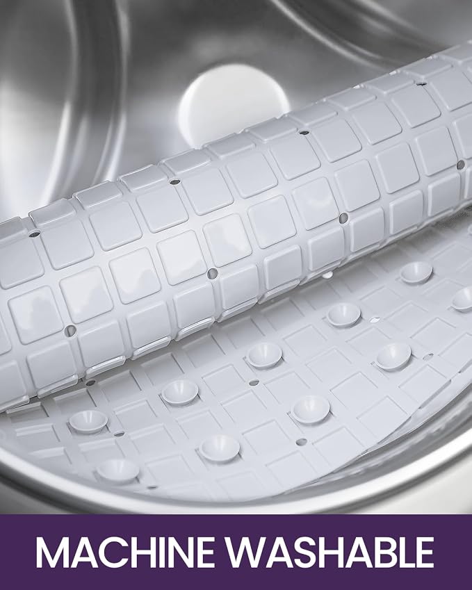 DEXI Bathtub Mat Non Slip, Extra Long 39x16, Suction Cups, Drain Holes, Machine Washable for Tub Shower Floor, White