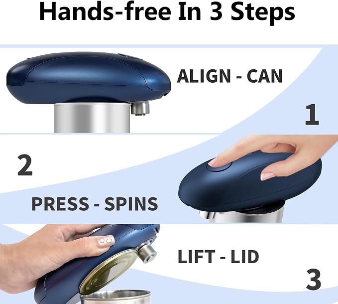 Automatic Electric Can Opener for Seniors for Kitchen:Anyone can Hands Free,One Touch Opener,Durable Blades,Rechargeable, Smooth Edge, Lightweight Small Size, Blue
