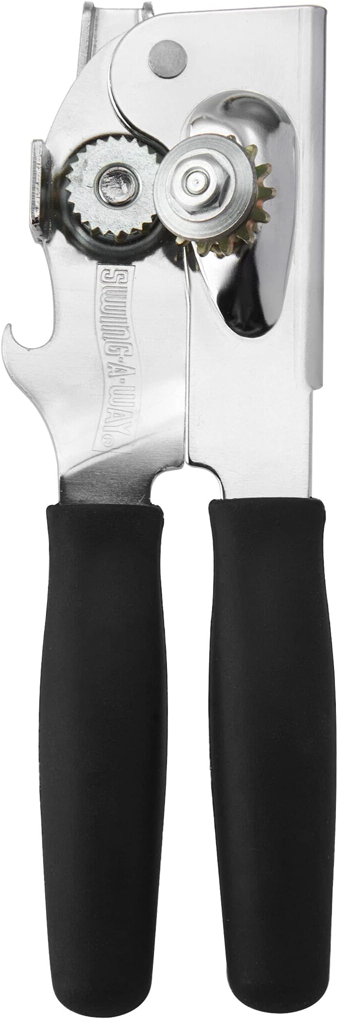 Swing-A-Way Comfort Comfort Grip Can Opener - All-Steel Construction, Smooth - Easy to Use, High-Carbon Cutting Wheel, Integrated Bottle Opener, Easy to Clean, Ideal for Arthritis and Seniors (Black)