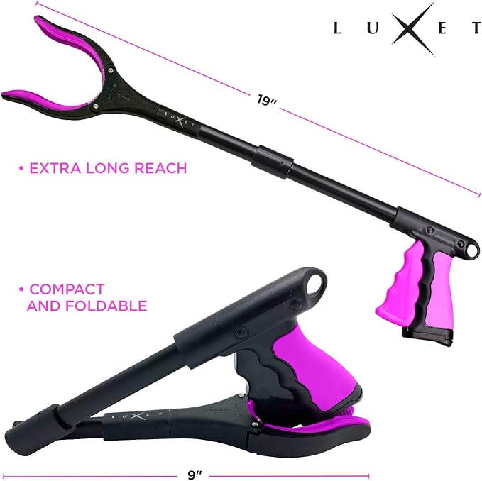 Grabber Reacher Tool 19 Inch Long, Foldable Pick Up Stick - Strong Grip Magnetic Tip - Heavy Duty Trash Picker Claw Reacher Grabber Tool Elderly Wheelchair Mobility Aid (Pink)