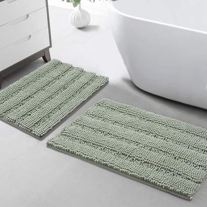 Turquoize Chenille Bath Rugs Shaggy Bathroom Rugs Non Slip Bath Rugs for Bathroom 20 x 32 and 17 x 24 Sage Bath Rug Extra Soft and Absorbent Area Rug, (20" x 32" and 17" x 24"), Sage