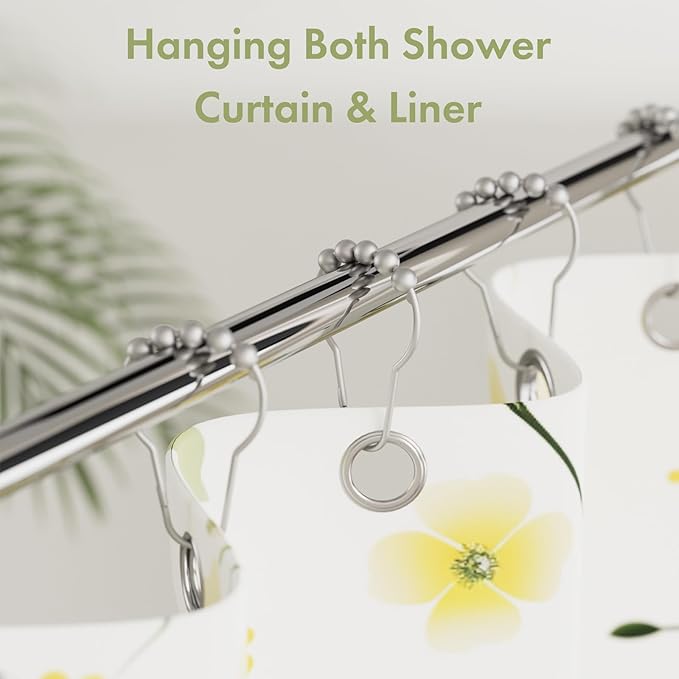Amazer Shower Curtain Hooks, Decorative Shower Curtain Hooks Rust Proof Stainless Steel Shower Curtain Hooks, Shower Hooks for Shower Curtain Bathroom 12PCS, Space Silver