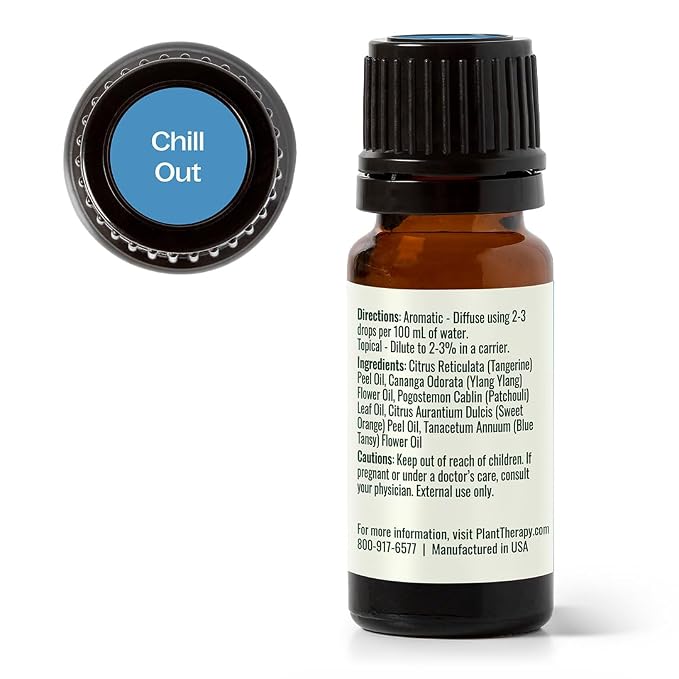 Plant Therapy Chill Out Essential Oil Blend (Formally Let It Go), 10 mL (1/3 oz), for Stress & Calming Relief, 100% Pure, Undiluted, Great for Essential Oil Diffusers