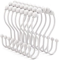 Bathway White Shower Curtain Hooks and Rings - Rust Proof, Smooth Glide, Double Hooks, 12 Pcs