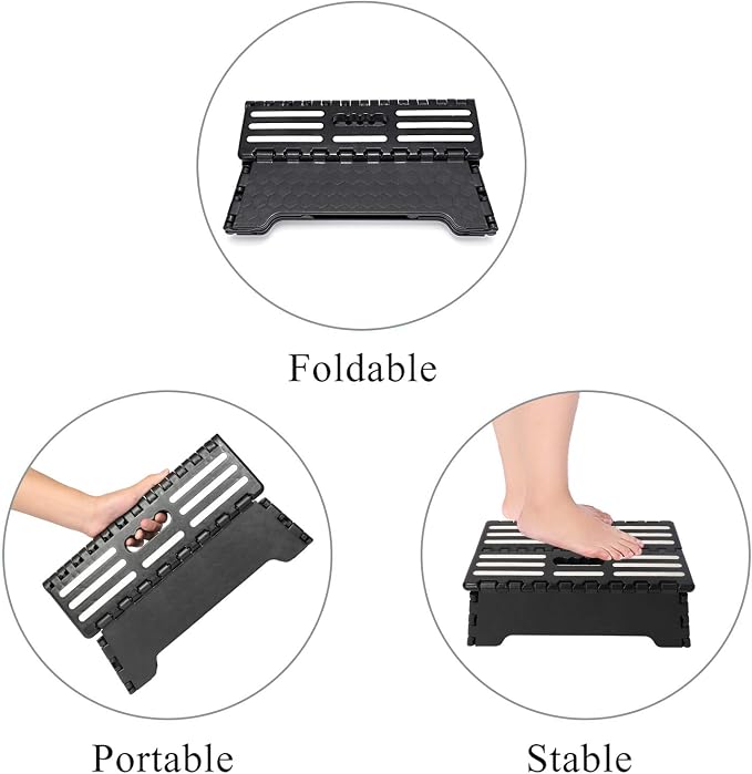 5 Inch Folding Step Stool with Non-Slip Mat. Made of Incombustible Plastic, Can Withstand Over 250 Pounds. Collapsible Step Suitable for Kitchen, Bathroom, Bedroom, Camping, Travel ect