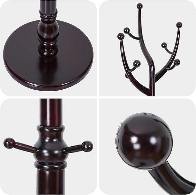 Bekrvio Tree Coat Rack Freestanding with Round Base, Unique Coat Hanger Stand, Heavy Duty Standing Coat Rack Clothes Stand for Winter Jacket, Hat, Entryway/Hallway/Bedroom, Red Brown