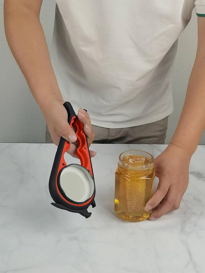 Otstar Jar Opener for Weak Hands，5 in 1 Bottle Opener for Seniors with Arthritis - Multifunctional Lid Remover Set, Includes Non-slip Rubber Jar Gripper Pad, Wine Opener (Black and Red)