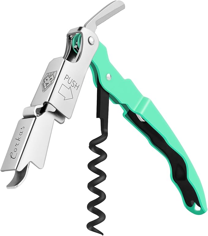 CORKAS Wine Key - Professional Handcrafted Heavy Duty Waiter Corkscrew, Compact Wine Opener with Double Hinged, Foil Cutter and Bottle Opener, Gifts for Servers, Sommelier, Bartenders - Light Green