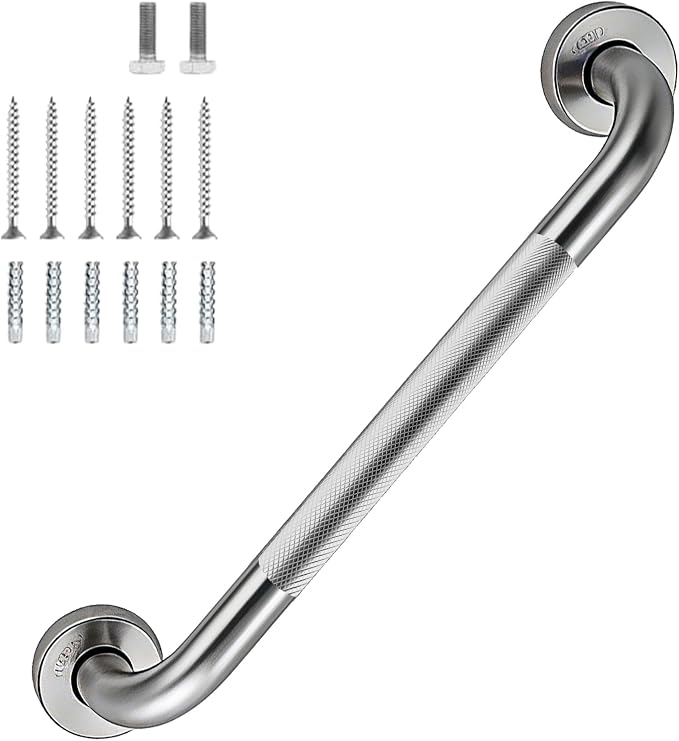 12 Inch Shower Grab Bar 1.25" Dia,Brushed Nickel Anti Slip Bathroom Grab Bar, 304 Stainless Steel Knurled Handicap Grab Bars, Safety Support Handrail,Bath Shower Handle for Elderly Injury Senior