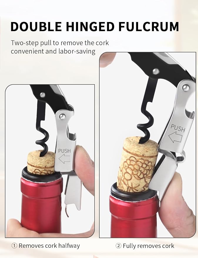 CORKAS Wine Key - Professional Handcrafted Heavy Duty Waiter Corkscrew, Compact Wine Opener with Double Hinged, Foil Cutter and Bottle Opener, Gifts for Severs, Sommelier, Bartenders (4Pack-Black)