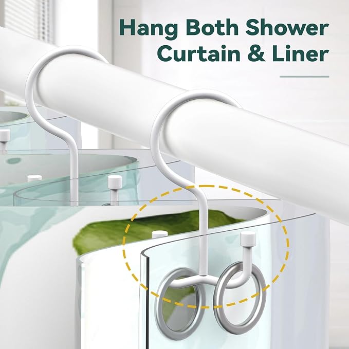 Goowin Shower Curtain Hooks, Shower Curtain Rings, Durable Shower Curtain Hangers Rust Proof, Double Glide Shower Rings for Curtain, Simple Shower Hooks for Shower Curtain, White, 12 Pack-Cylinders