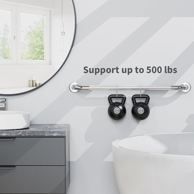 Chrome Bathroom Grab Bars 36 Inch, iHansee Anti Slip Grab Bar w/Knurled Grip, Stainless Steel Safety Handle for Bathtub, Wall Mounted Balance Support Handrail, Handicap Shower Bars for Senior Elderly