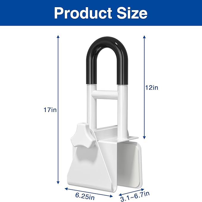 Bathtub Safety Rail, Bathtub Handle Grab Bar with Non-Slip Grip for Seniors, Elderly, Fits 3.1 to 6.7 Inch Tub Walls, Supports 300 lbs