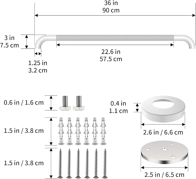 36 Inch White Grab Bars for Shower with Anti-Slip Knurled Grip,YuanDe Stainless Steel Bathroom Grab Bars, Shower Handrail Support, Handicap Elderly Balance Assist Handles