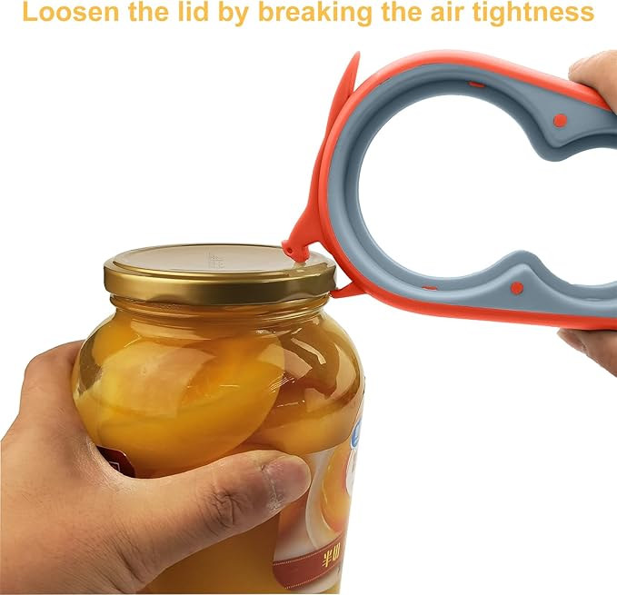 Otstar Jar Opener Bottle Opener and Can Opener for Weak hands, Seniors with Arthritis and Anyone with Low Strength, Mutil Jar Opener Get Lids Off Easily (Orange)