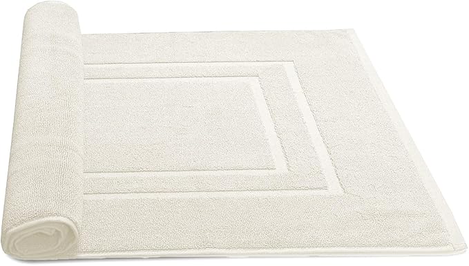 Feather & Stitch 2 Piece Towel Like Bath Mats (30x21 Inch) 100% Cotton Terry Bath Mat, Bathroom Shower Floor Mat [NOT A Bathroom Rug], Soft Absorbent Washable Mats - Ivory